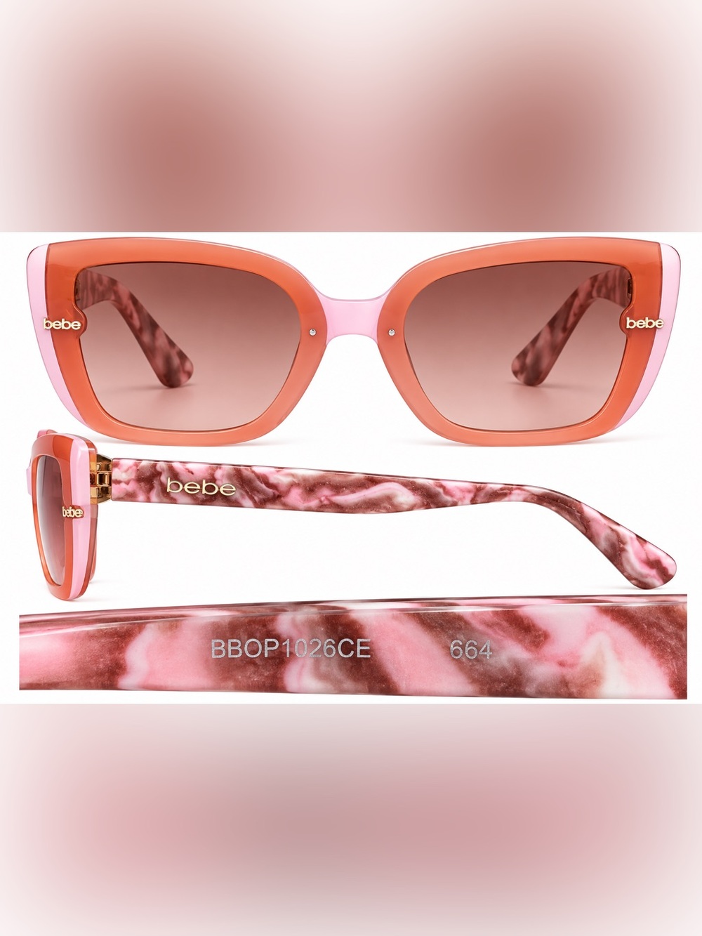 bebe Pink Marble Frame Sunglasses with Gradient Lenses ( No Case)